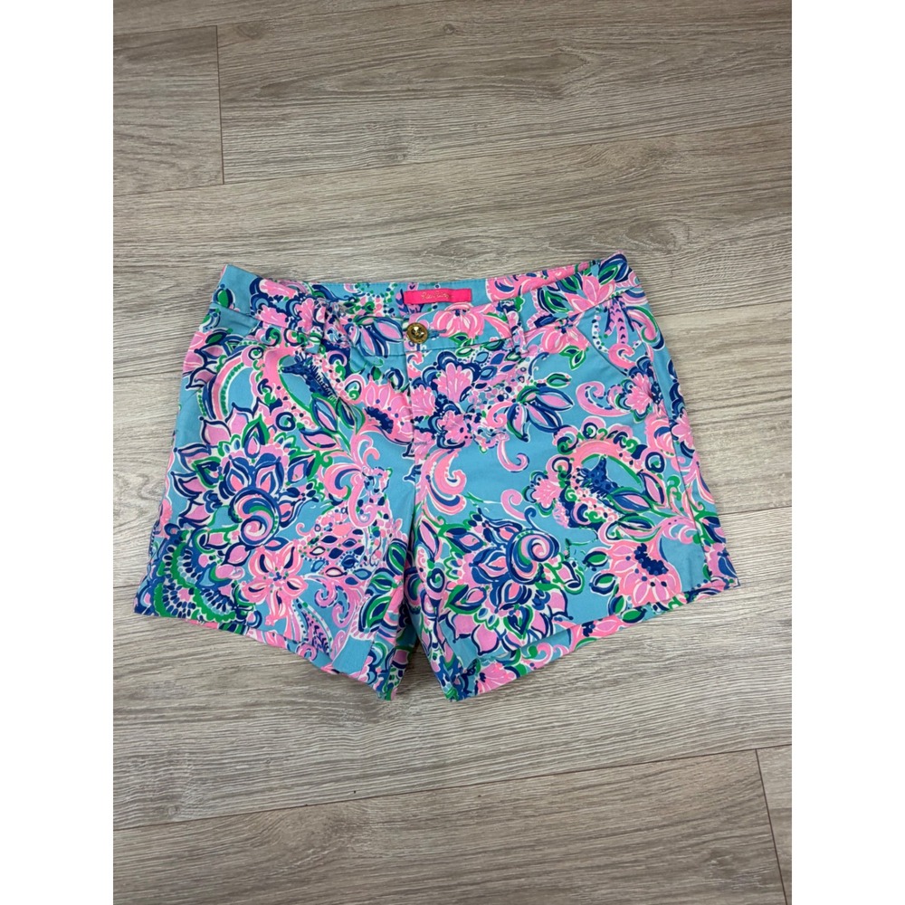 Lilly Pulitzer Callahan Shorts Blue Pink Floral Paisley Stretch Size 2 008283